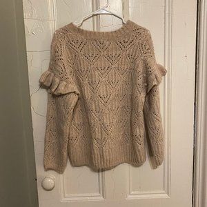 Ruffle-Trim Metallic Pointelle-Knit Sweater for Women